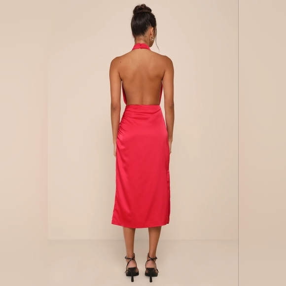 Lulus Gorgeous Season Bright Red Satin Backless Midi Dress S Wedding Party Prom - Picture 5 of 10